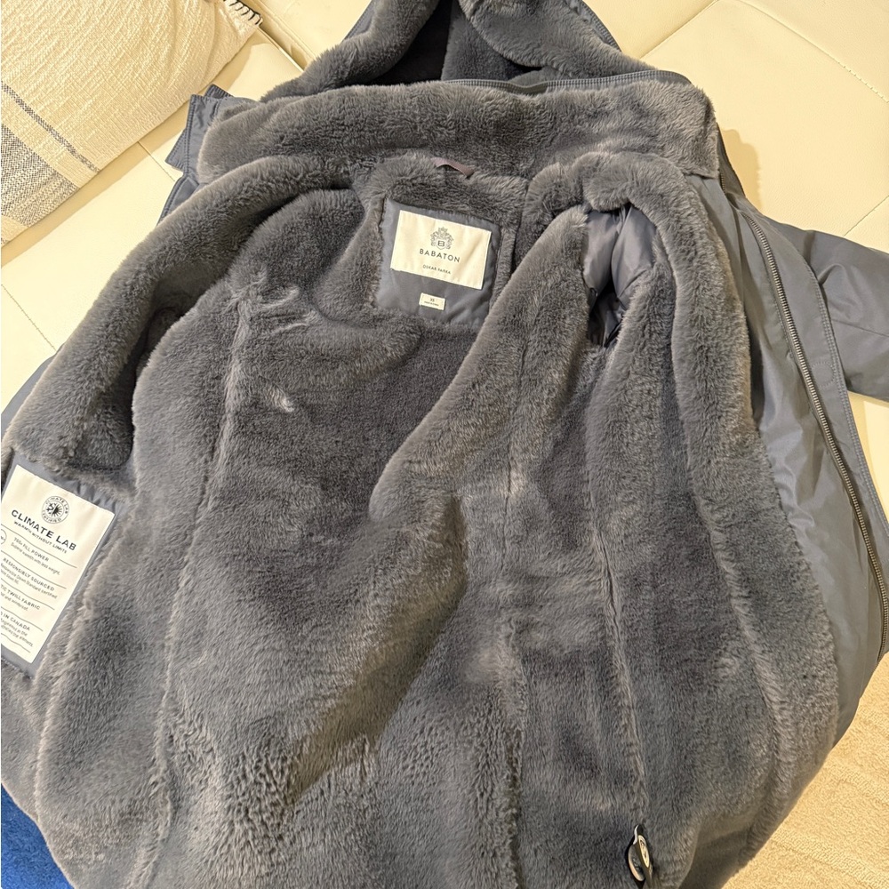 Aritzia Babaton blue grey parka